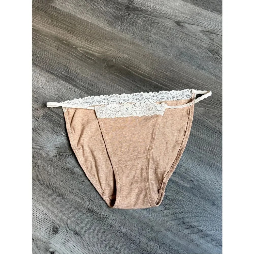 Victoria’s Secret PINK String Bikini Mocha Cream Lace Panties NEW